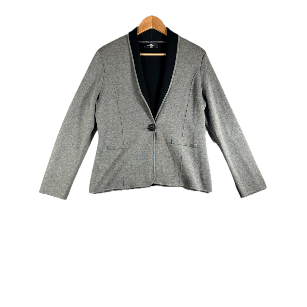 Nine West Womens Sweater Blazer Size L Gray Black One Button Knit #530